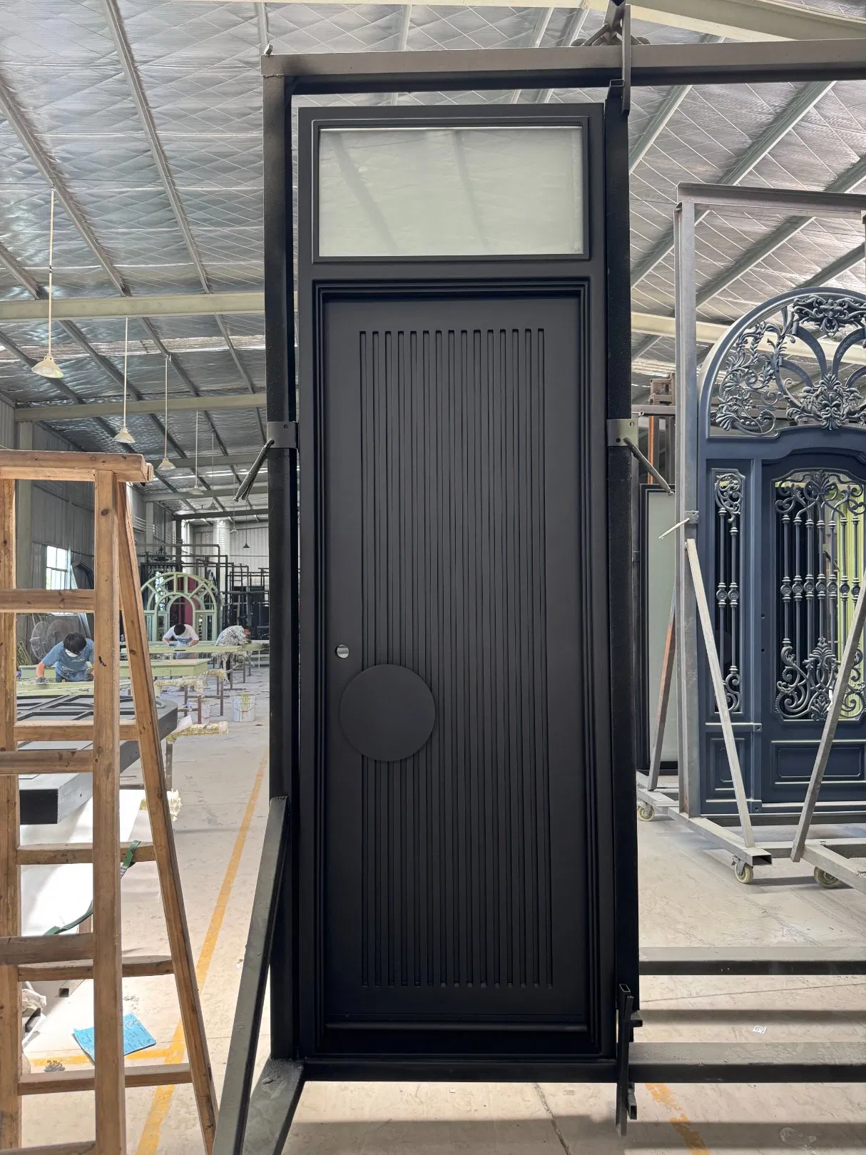 Custom Wrought Iron Front Entrance Exterior Security Metal Pivot Doors with Windown