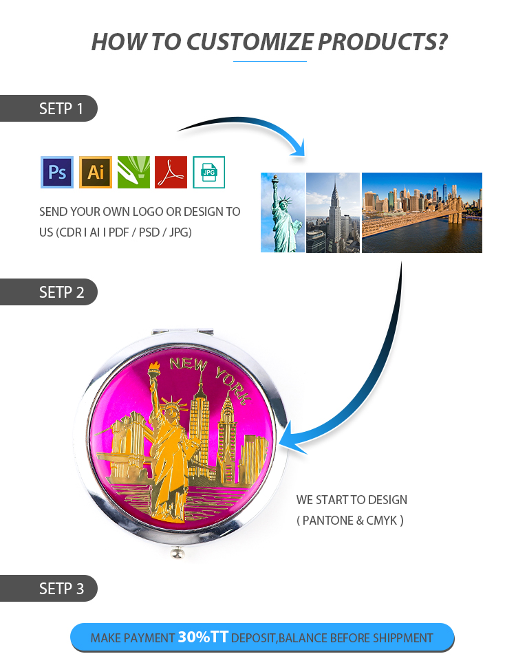 Wholesale Custom London Souvenir Pocket Mirror Gift Mini Round Foldable Mirror