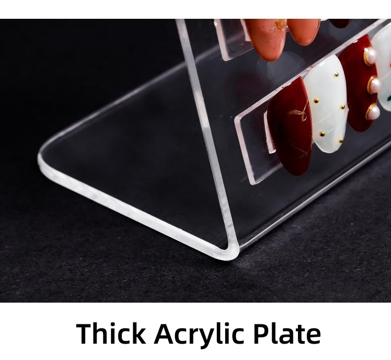 Freestand Clear Acrylic Plate Nail Art Display Board, Nail Sample Display Press-on Nails Display Stand with 14PCS Sticks-Small