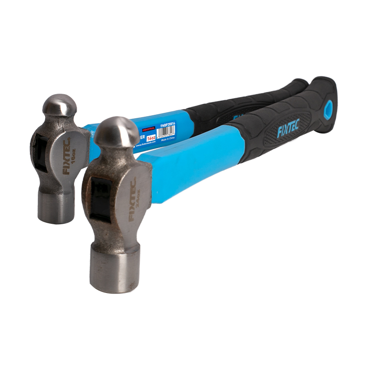 Fixtec Professional 16oz/24oz/32oz Heat Treatment Ball Peen Hammer with Two Color Fiberglass Handle