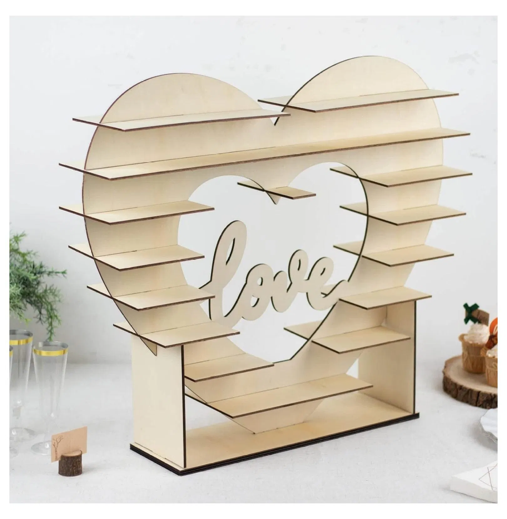Heart Shaped 8-Layer Double Sided Wooden Dessert Display Stand