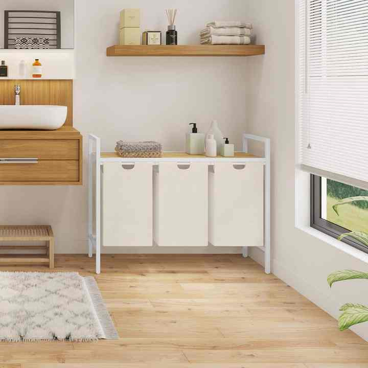 Bamboo Bedroom with Three Drawer Laundry Basket for Storage