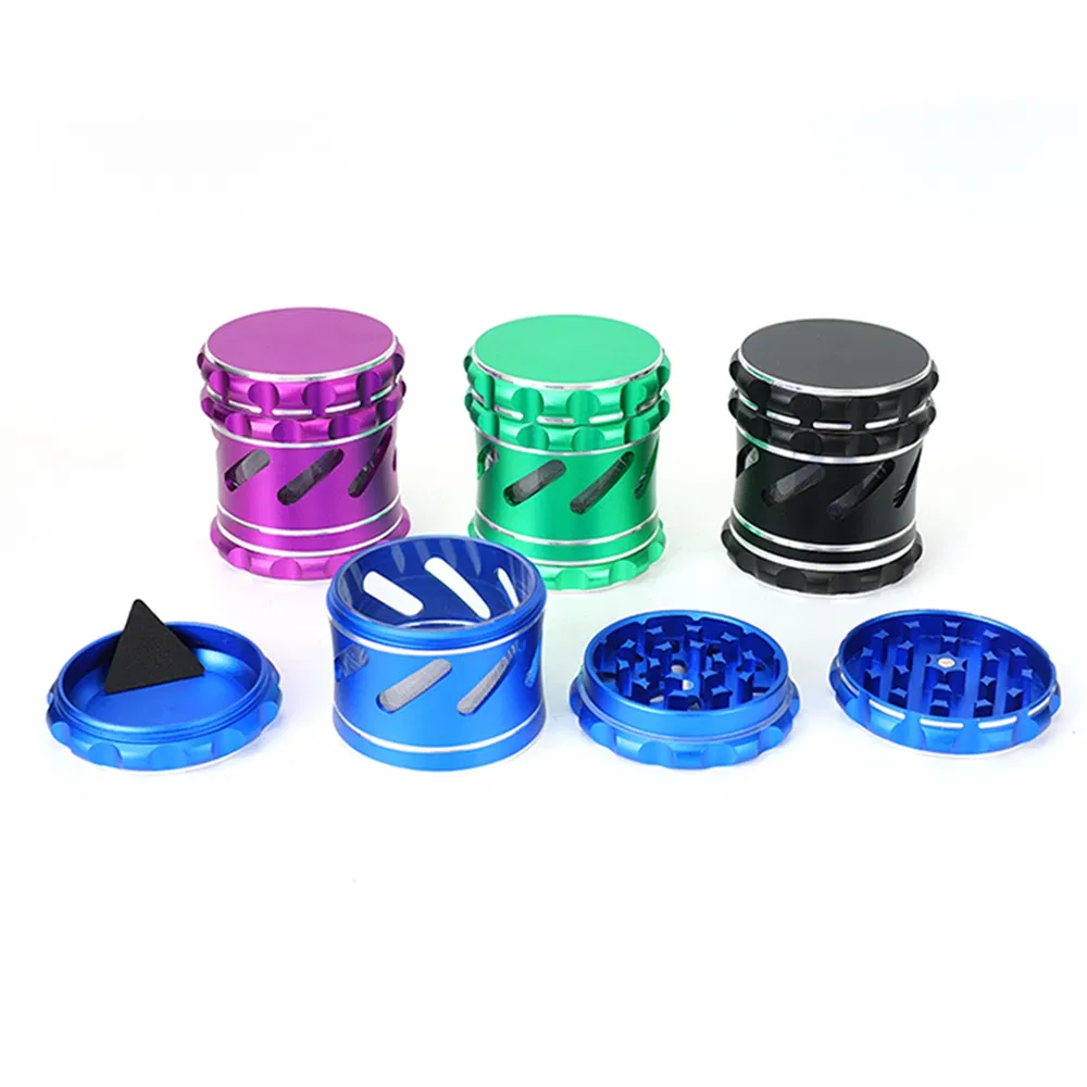 4 Layers Waist Drum Type with Visible Window Flat Metal Aluminum Alloy Dry Herb Grinder