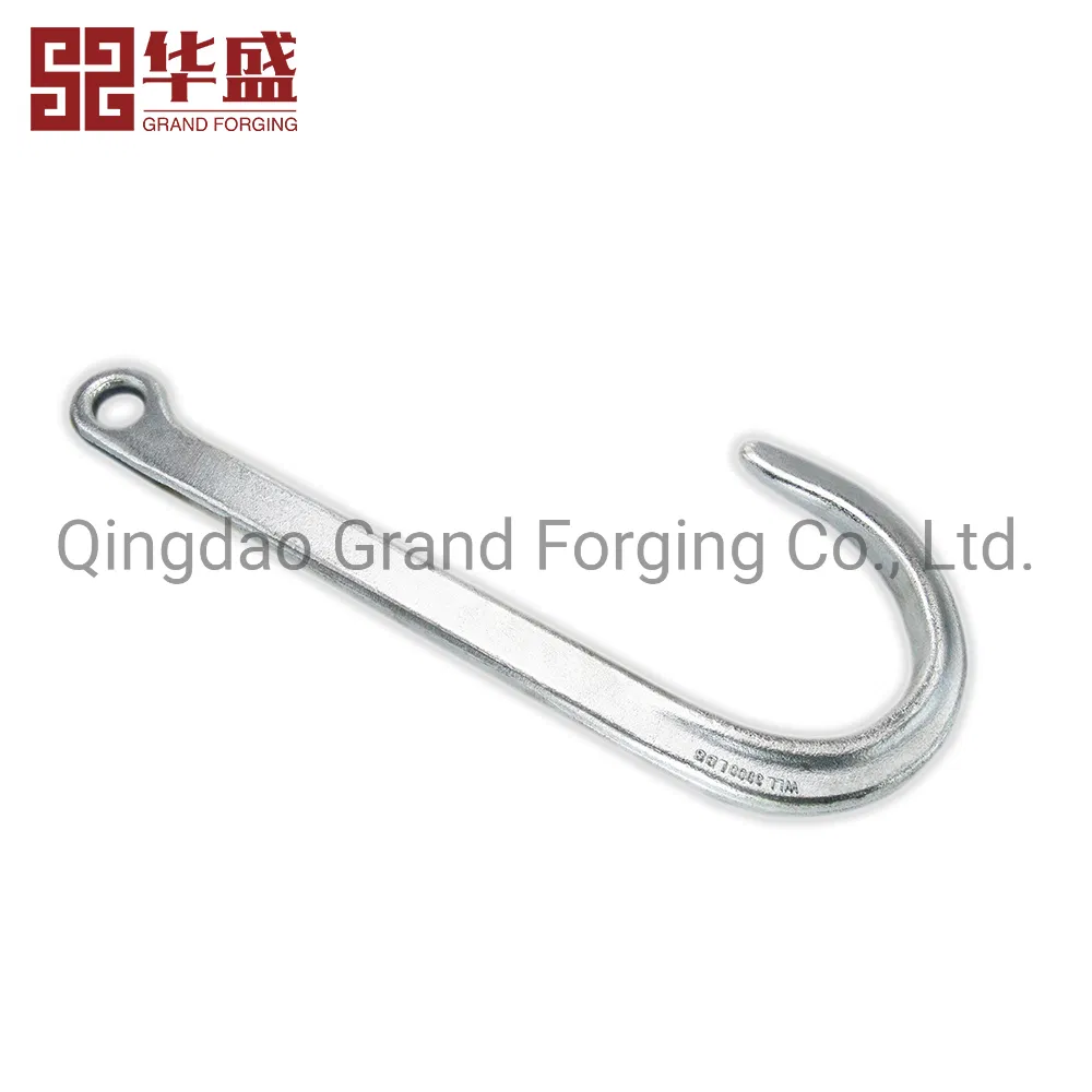 China Factory Rigging Hardware Hot Forging Parts Chain Accessories Forged G70 Alloy Steel 15" J Hook Lifting Eye Hook J Shaped Hook Forged Ring and Hook