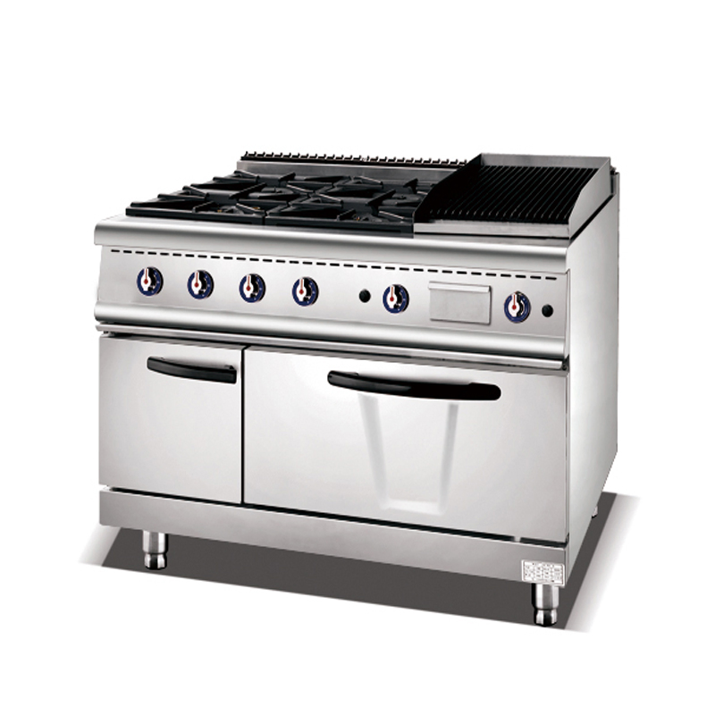 Commercial Gas Cooking Range 4 Burner Stove&Lave Rock Grill with Oven