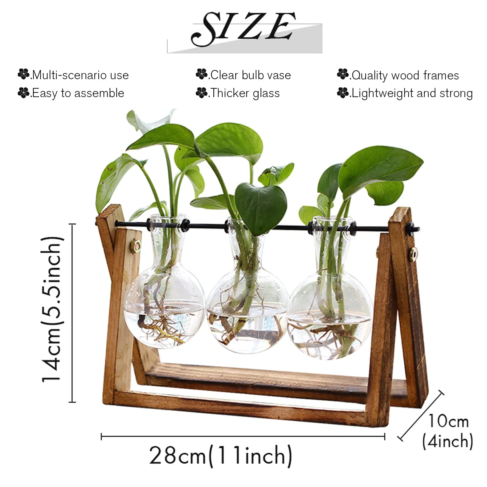 Terrarium Wooden Air Planter Metal Swivel Holder Retro Tabletop Plant Stand