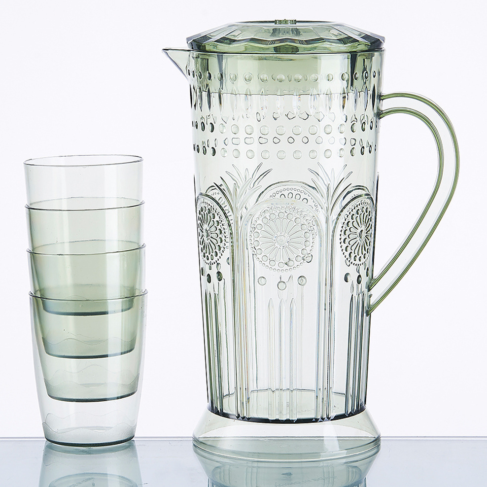 Fancy Flower Pattern Household 2000ml Clear Plastic Cold Water Jug Container for Summer