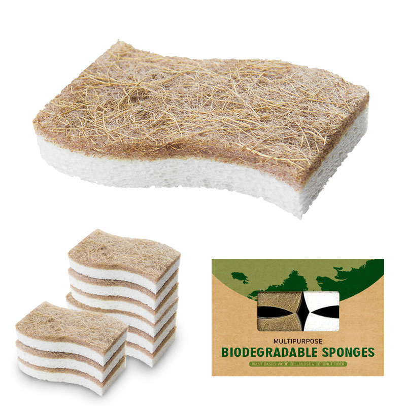 Esun Biodegradable Natural Compostable Cellulose and Coconut Walnut Scrubber Kitchen Sponge