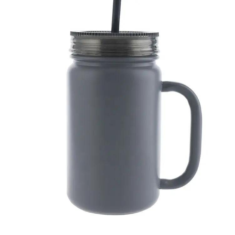 Double Wall Stainless Steel Drinking Travel Mason Jar Mug with Handle