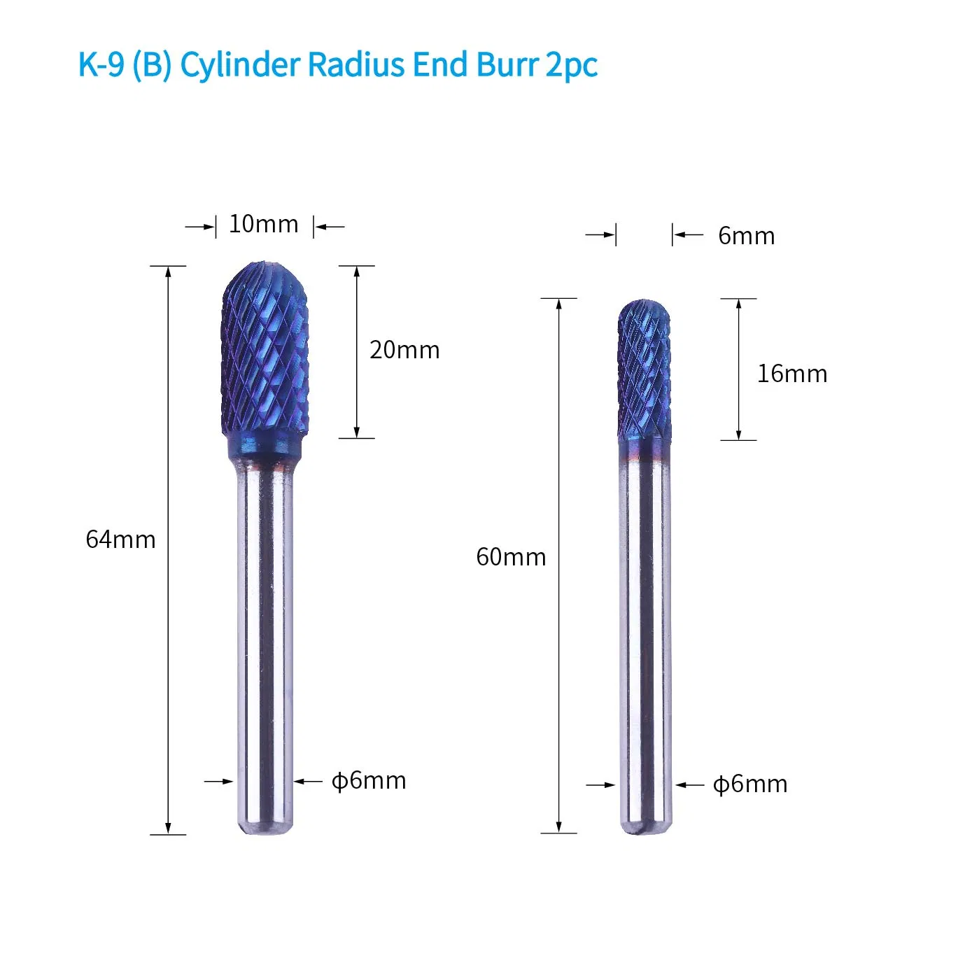 8PCS 6mm Shank Aluminium Box Packed Blue Nano Coating Tungsten Carbide Burr Set