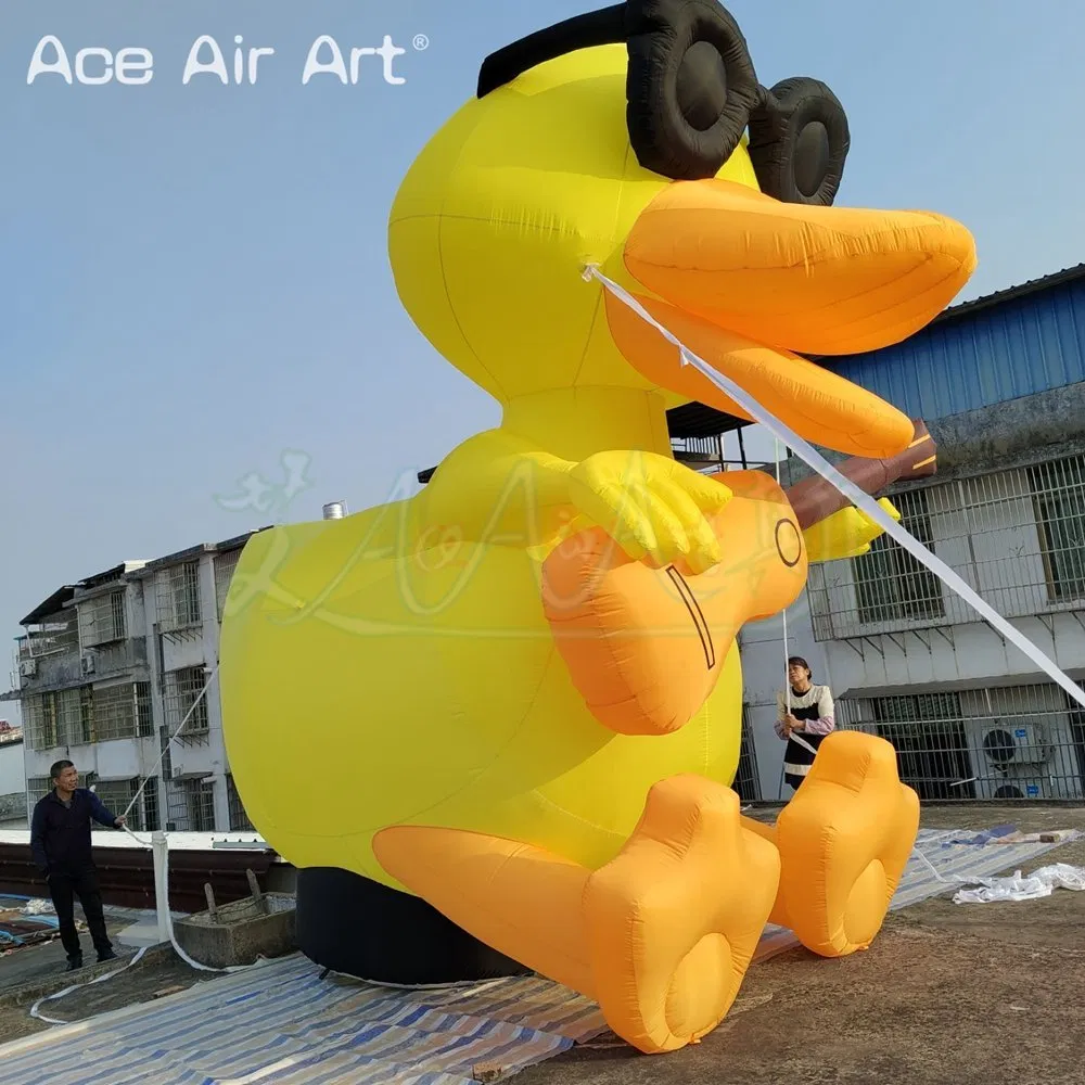 Giant 5mh Cool Yellow Giant Inflatable Duck with Guitar Inflatable Characters Cartoon Model Balloon for Advertising Promotion