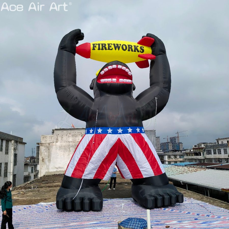 Giant Inflatable Fireworks Gorilla Mascot, 4th of July & Festival Event Prop, Commercial Advertising Inflatable Cartoon Figure