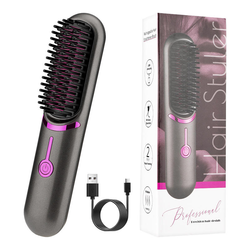 Save Portable Wireless USB Rechargeable Hot Comb Dual-Purpose Ceramic Hair Straightener Curling Iron Titanium Plate Negative Lon
