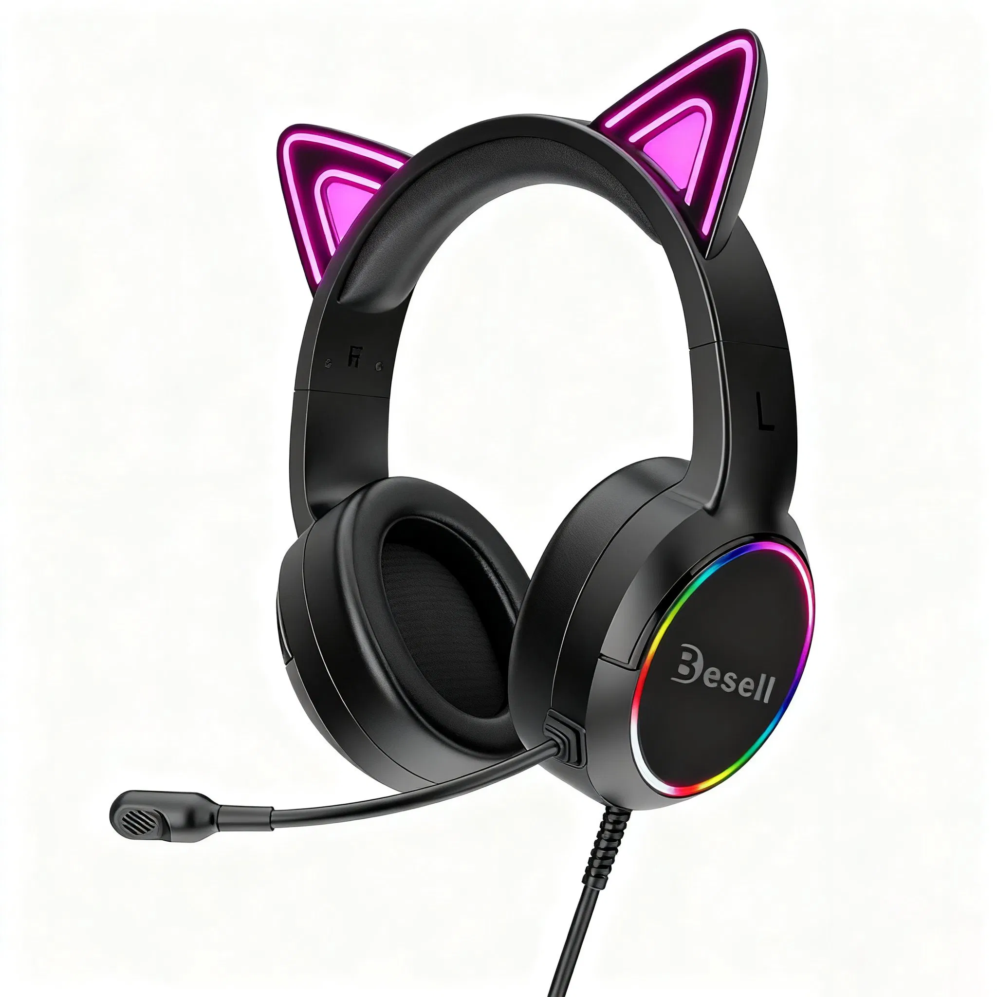 Беспроводные игровые наушники с кошачьими ушками и RGB-подсветкой