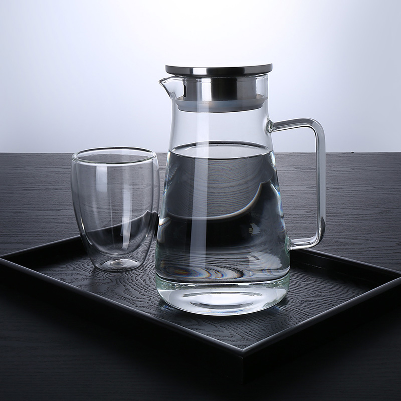 1500ml 1800ml High Borosilicateheat Resistant Cooling Tea Kettle Glass Water Pitcher Set