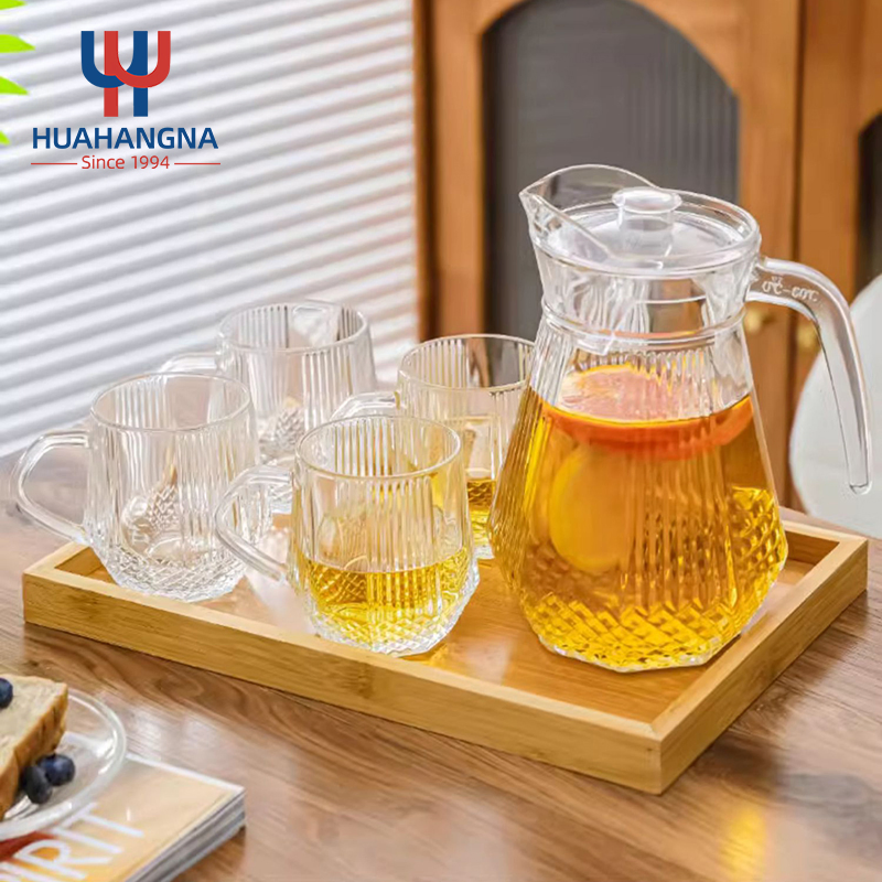 Water Housewares Promotion Gift Glassware Octagon Diamond Pattern Cold Glass Water Bottle Tea Pots & Kettles 1100ml Glass Cold Water Jug