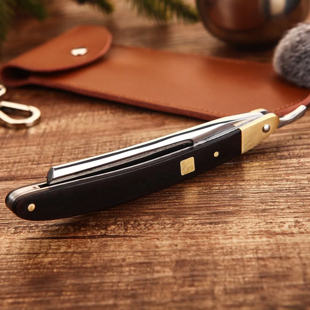 Custom Wooden Copper Handle Stainless Steel Straight Blade Razor