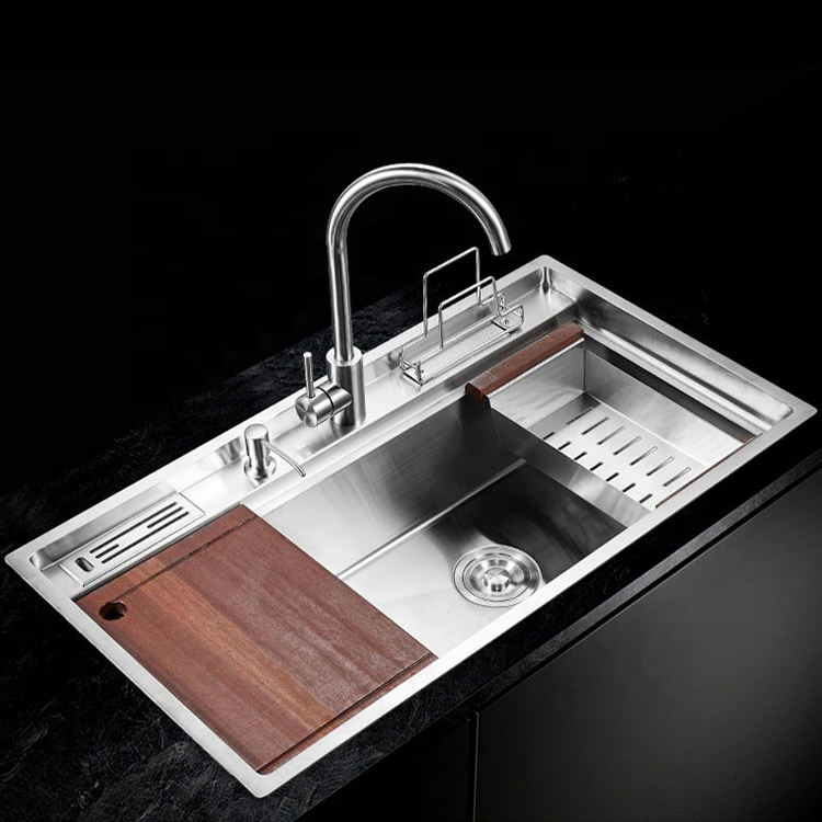 Yide High-End Stainless Steel Single Bowl Sink Stepped Drop-in Top Mount Handmade Style