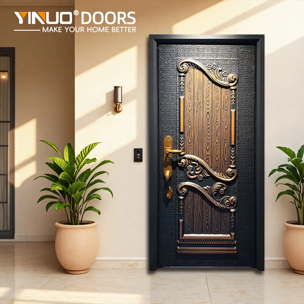 Modern Iron Door with Exaggerated Antique Copper Finish for African Villa Entrance