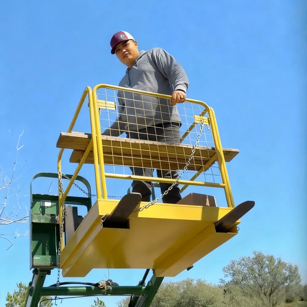 36"X36" Forklift Attachment Customizable Foldable Steel Safety Cage Aerial Working Picking Platform Cage Basket Man Warehouse Pallet Cage for Sale