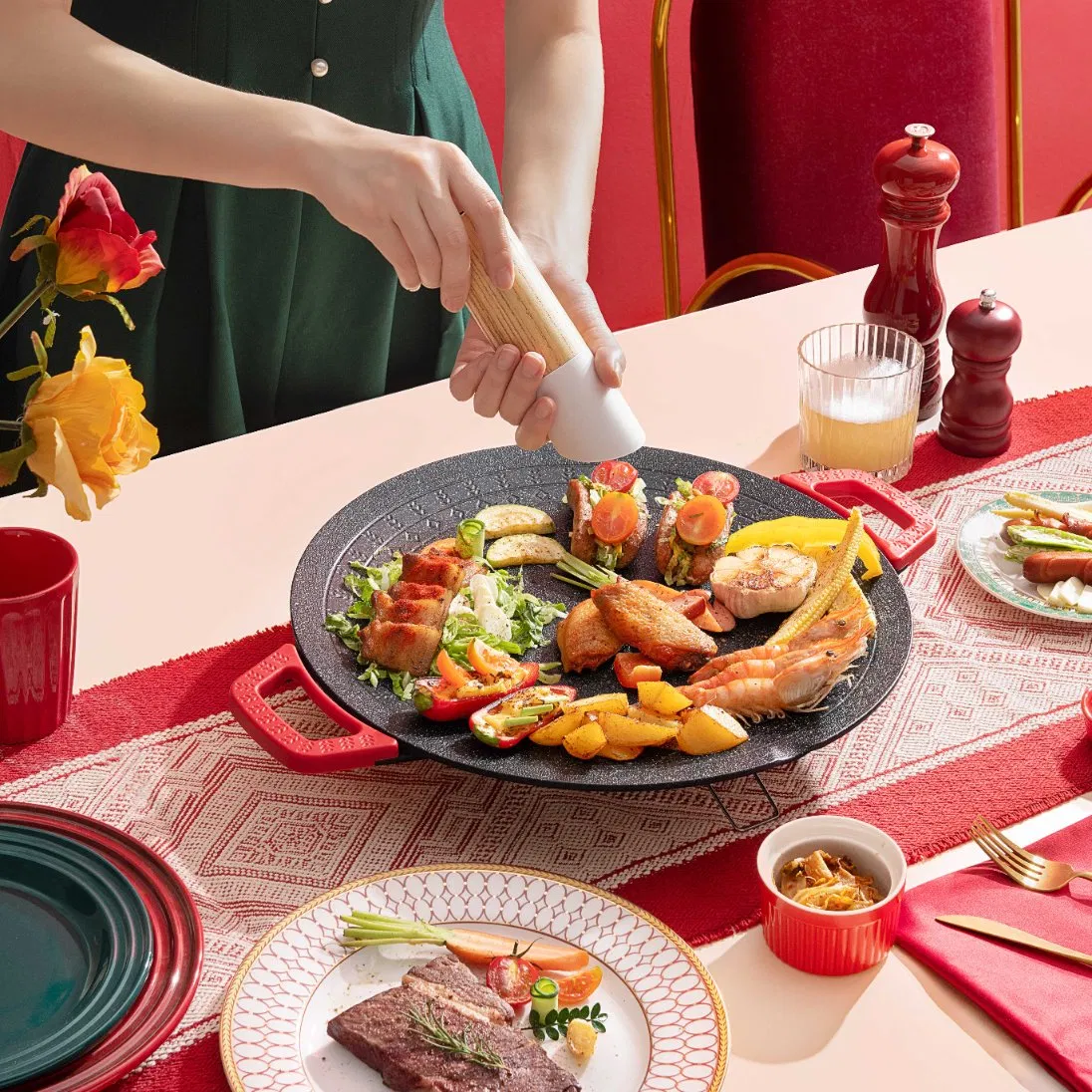 Smokeless Grill Barbecue Plates Electric Baking Pan 36cm