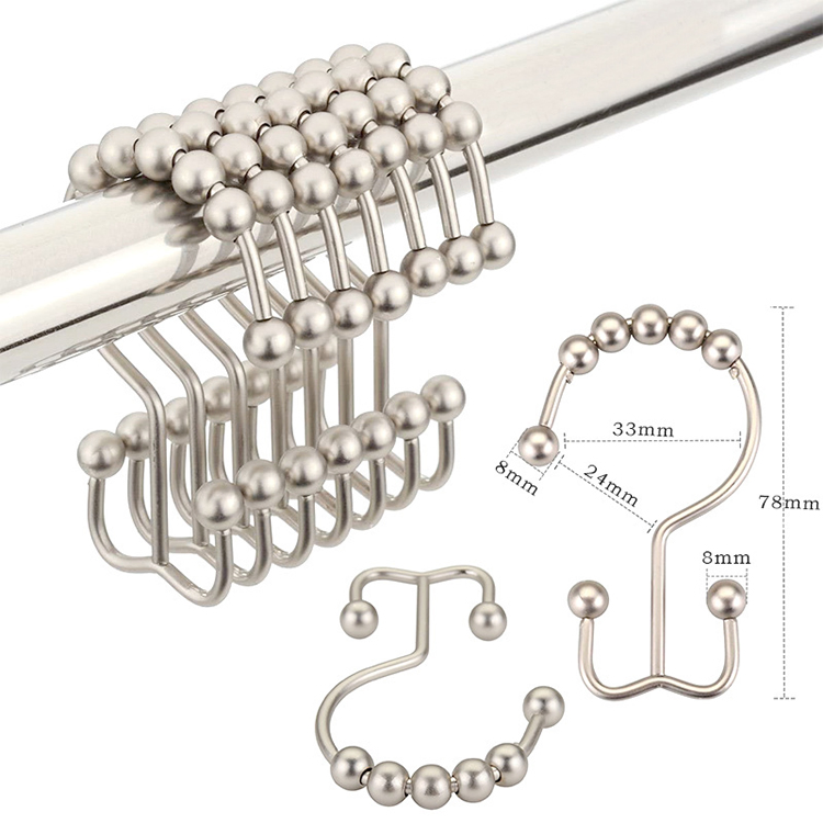 12 Stainless Steel Rust Proof Double Glide Roller Bathroom Curtain Hook