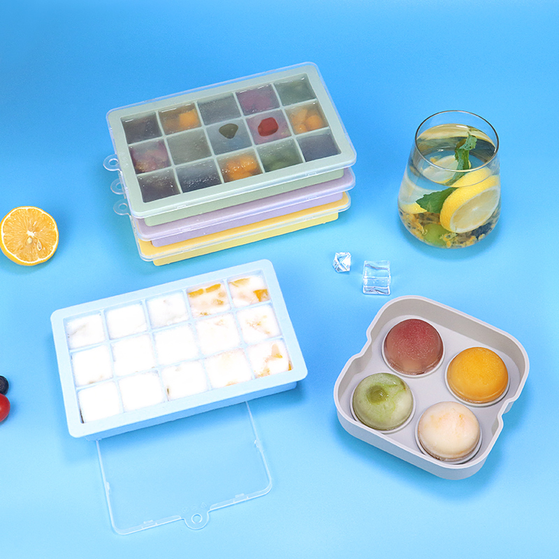 BPA Free Eco-Friendly Stand up Reusable Mini Portable Silicone Freezer Safe Silicon Round Ice Cube Tray Mold