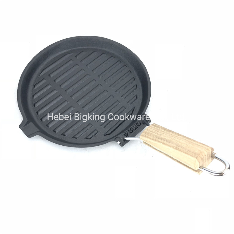 Cast Iron Nonstick 24cm Round Grill Pan with Foldable Handle, Steak Pan, Oven Safe