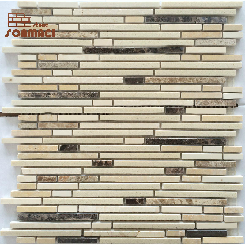 Hot Sale Nature Stone Beige Marble Mosaic Strip Tiles for Wall