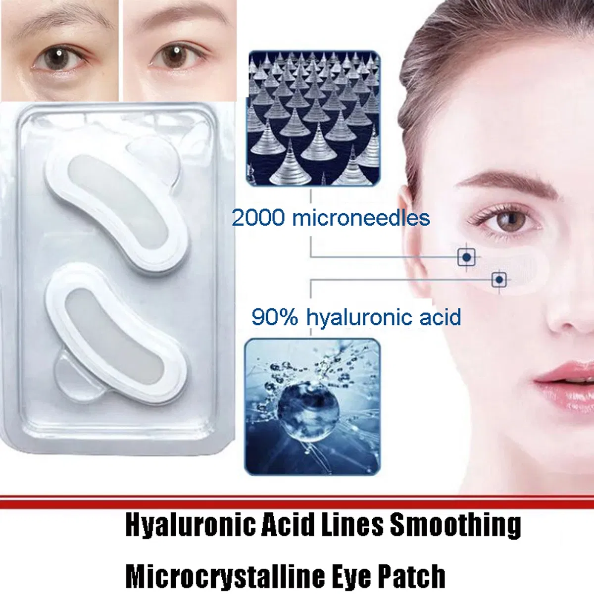 OEM Microneedles Eye Mask with Hyaluronic Acid Eye Patches Skin Care for Dark Circles Moisturizing Anti Wrinkle