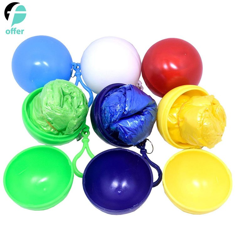 Disposable Emergency Raincoat with Keychain Clip-on Plastic Carrying Case Ball