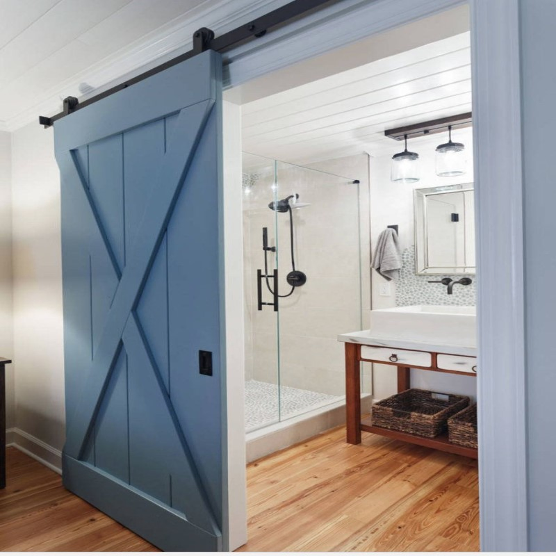 Decorative White Modern French Composite Wooden Sliding Interior Barn Door