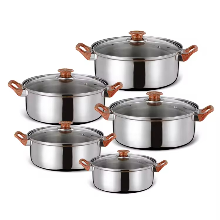 Customization Kitchen Triply Stainless Steel Cooking Pot Set Non-Stick Pots and Pans Set 10 Pieces Cookware Sets
