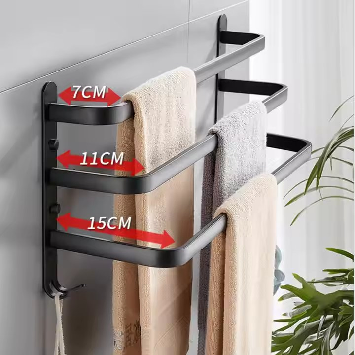 Stylish Matte Black Towel Rack with Hook for Bathrooms