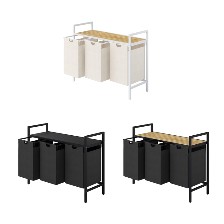 Bamboo Bedroom with Three Drawer Laundry Basket for Storage