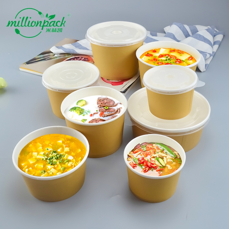 Disposable Take Away Kraft Paper Salad Bowl Soup Bowl with Paper Lid
