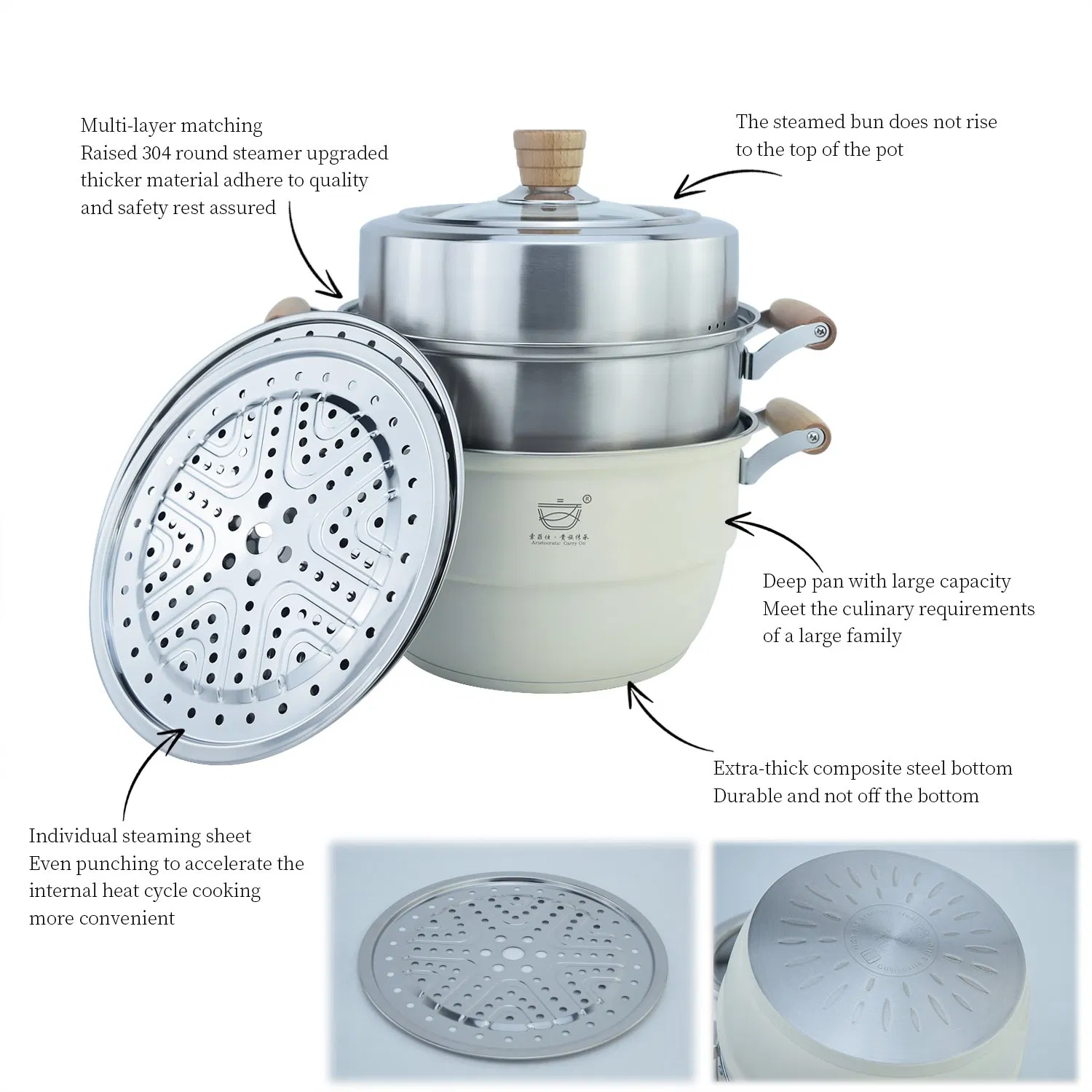 Кастрюля-пароварка Bamboo Wish 3-х слойная, сталь 304