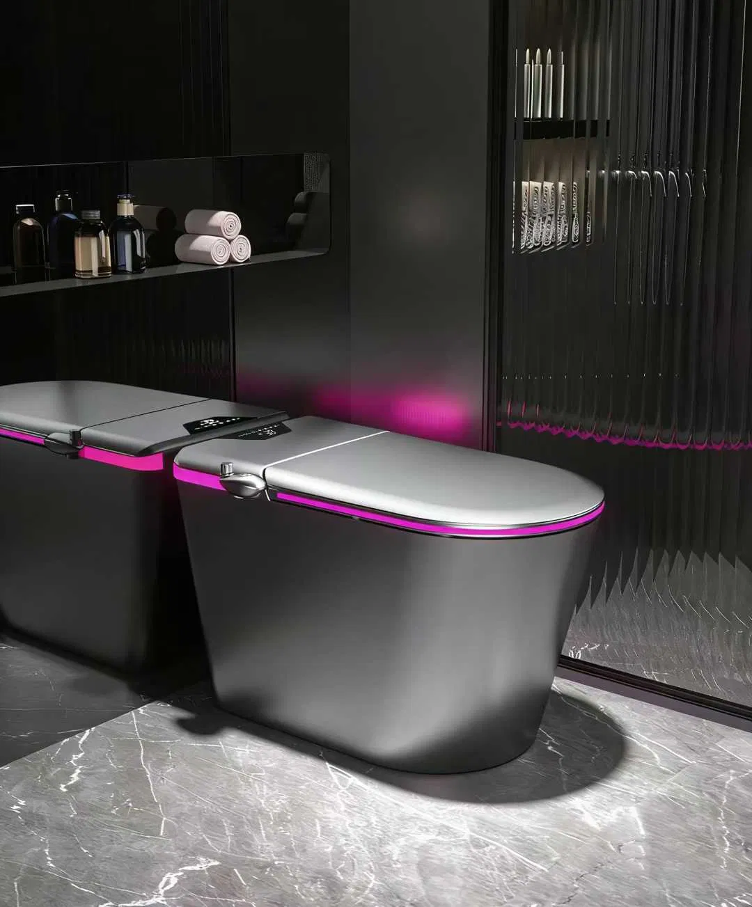 New Design Style Luxury Visible LED Light Metal Gray Floor Standing Bowl Ceramic Smart Toilets