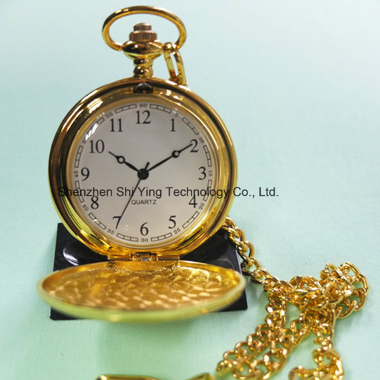 Custom Antique Gift Japan Movement Alloy Quartz Gold Pocket Watch with Chain