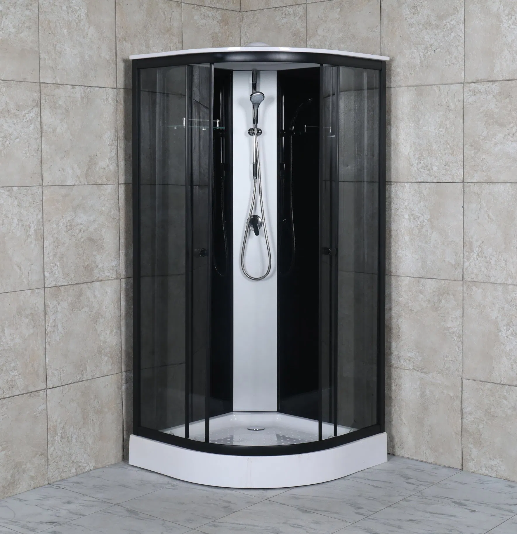 Fan-Shaped Simple Shower Enclosure, 4mm Clear Glass, Black
