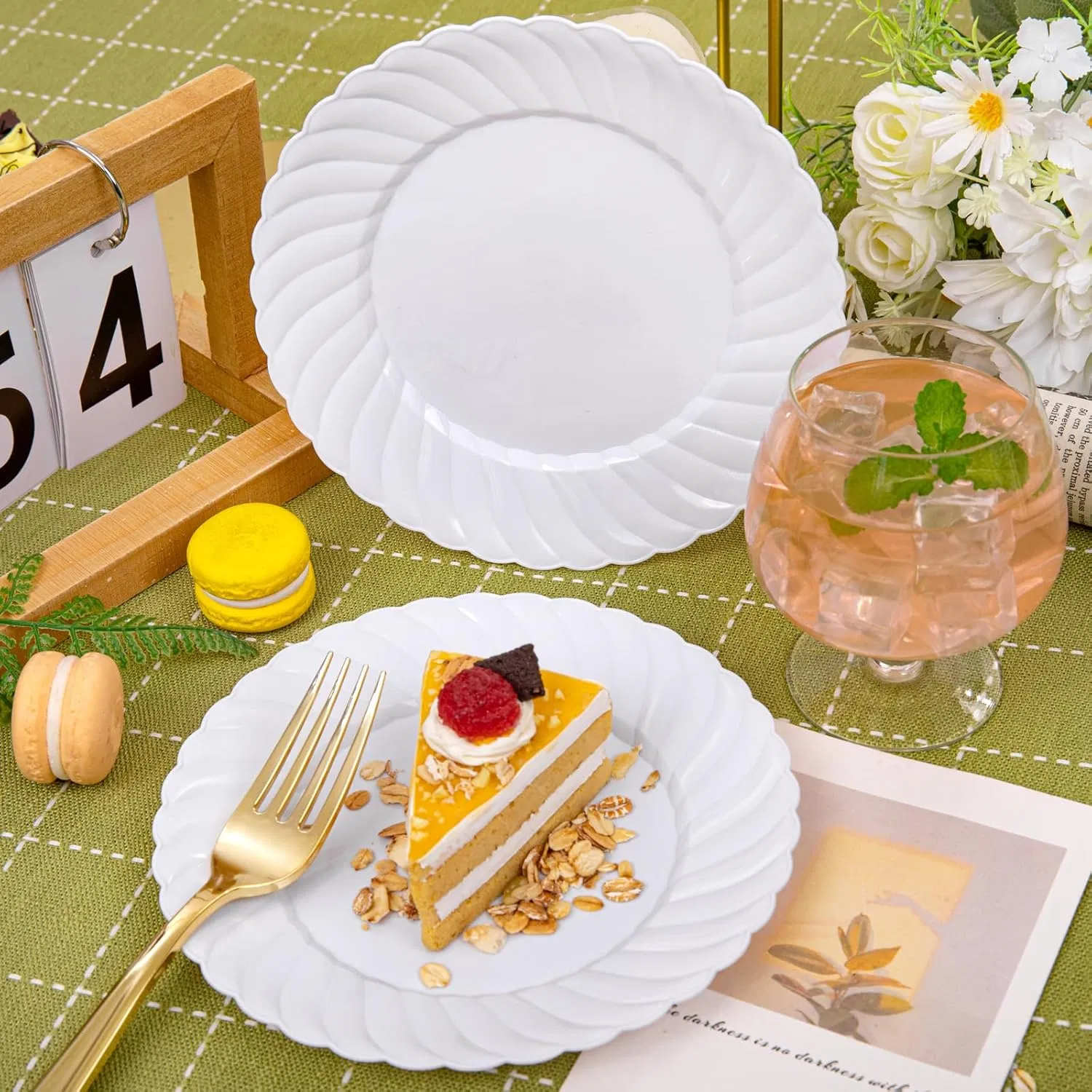 Premium White Plastic Dessert Plates - 6 Inch Disposable Dinnerware