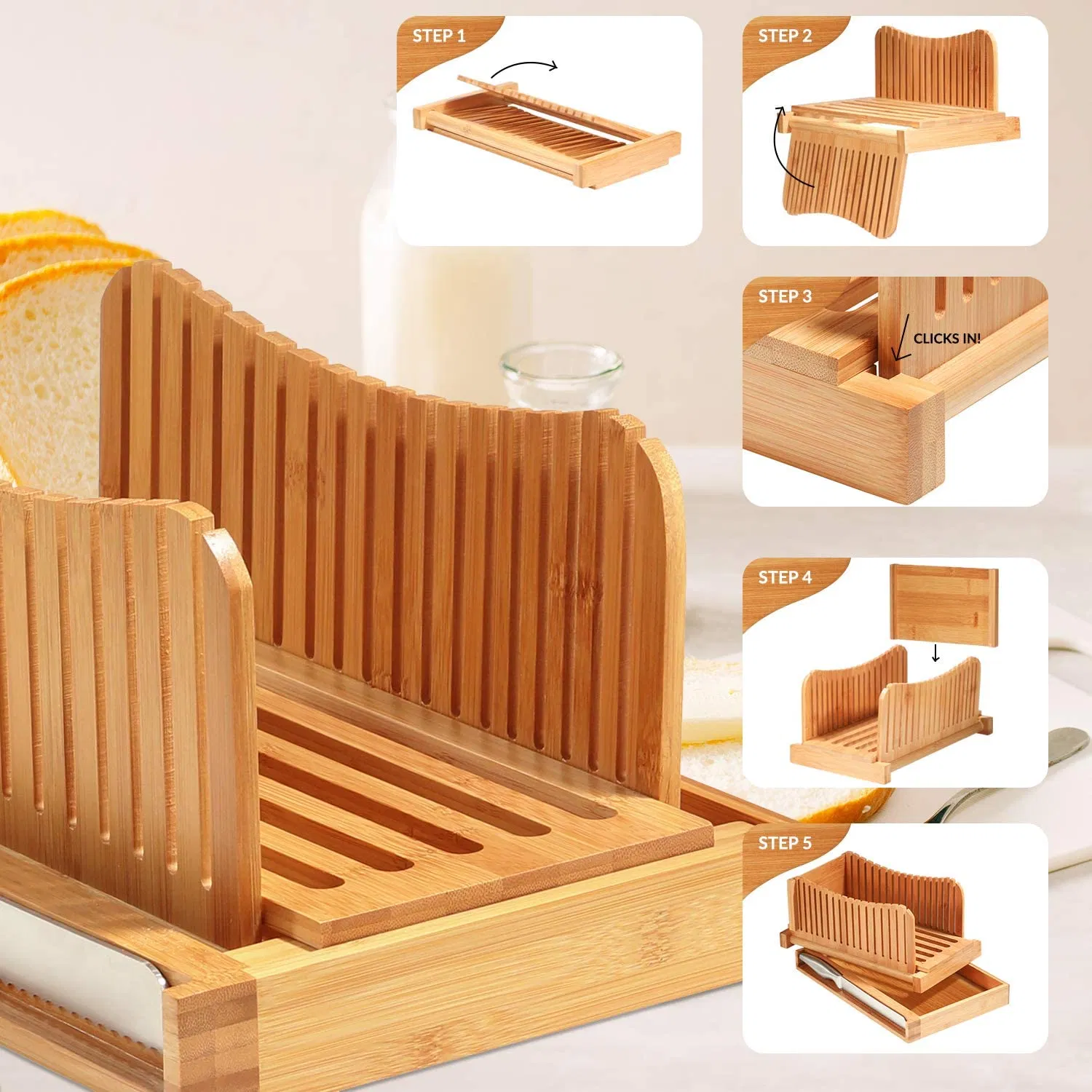 Bamboo Foldable Bread Tray Cutting Slices Wooden Manual Bread Slicer