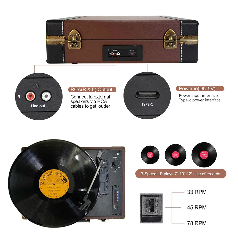 Портативный проигрыватель винила в чемоданчике с Bluetooth