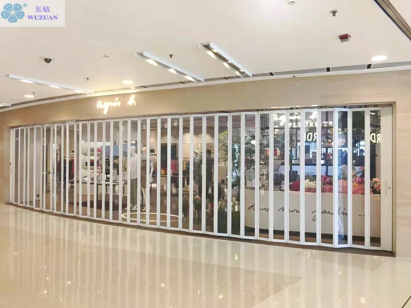 Transparent Polycarbonate Shopping Mall Store Front Sliding Open Aluminum Security Folding Patio Door