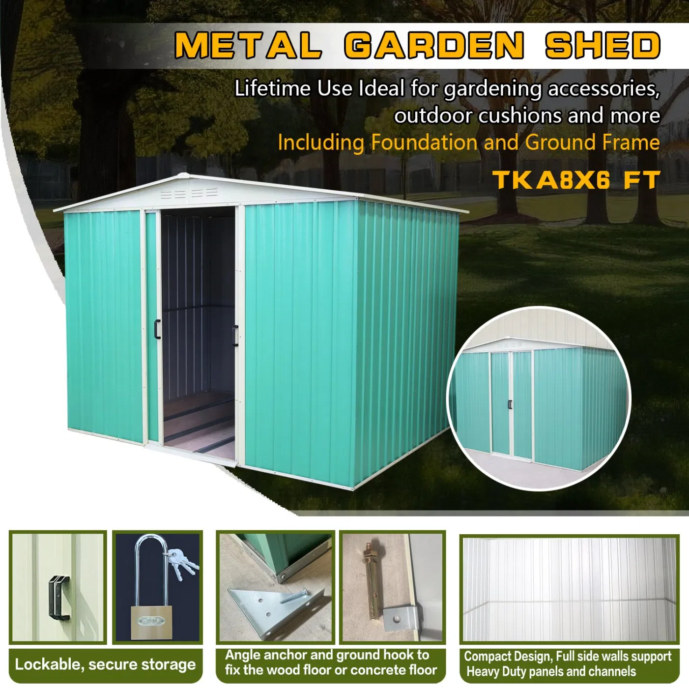 Durable Metal Garden Shed Metal Storage Garden House (RDSA1111-CS2)