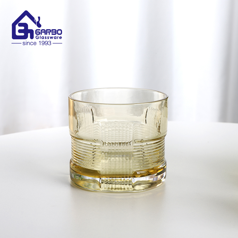 Amber Color Handmade Picture with Tumbler Engraved Design Glass Water Jug Set