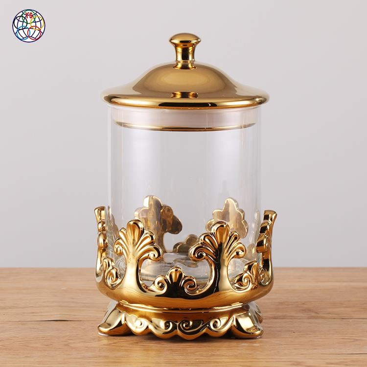 Storage Snacks Cookie Candy Gold Glass Jar