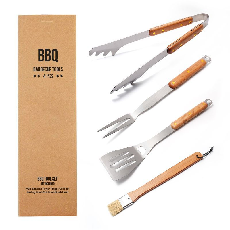 Grilling Gift Heavy Duty Grill Accessories Grilling Tools Set Wooden Handle BBQ Utensils