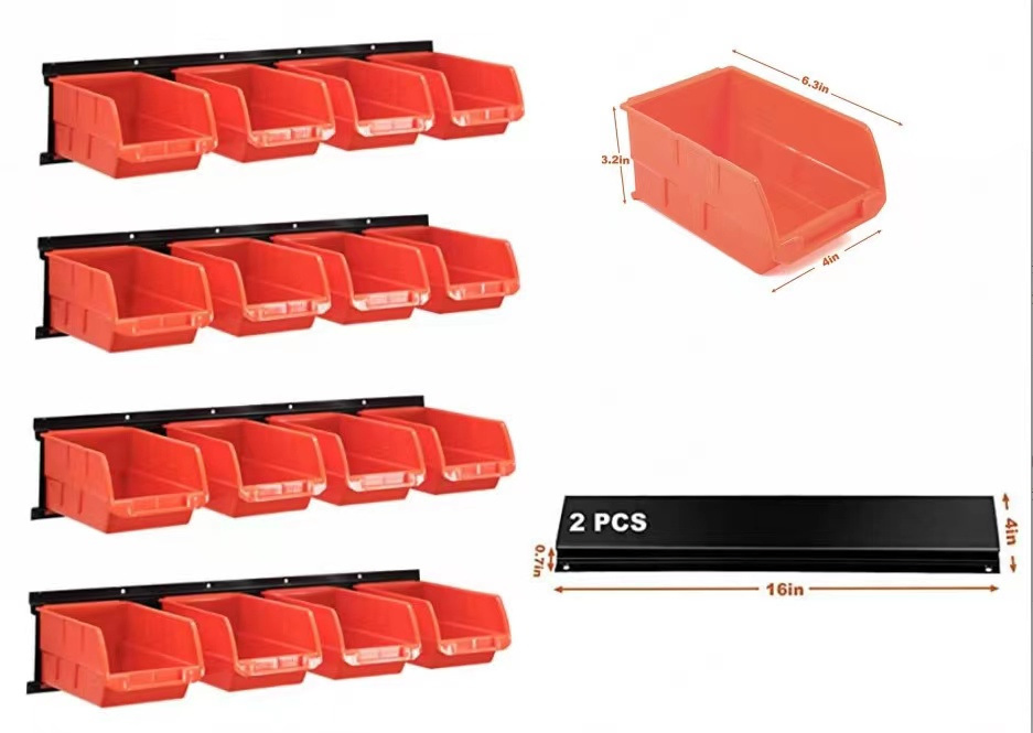 12PCS Bins & 3 Rails Plastic Hanging Storage Bins