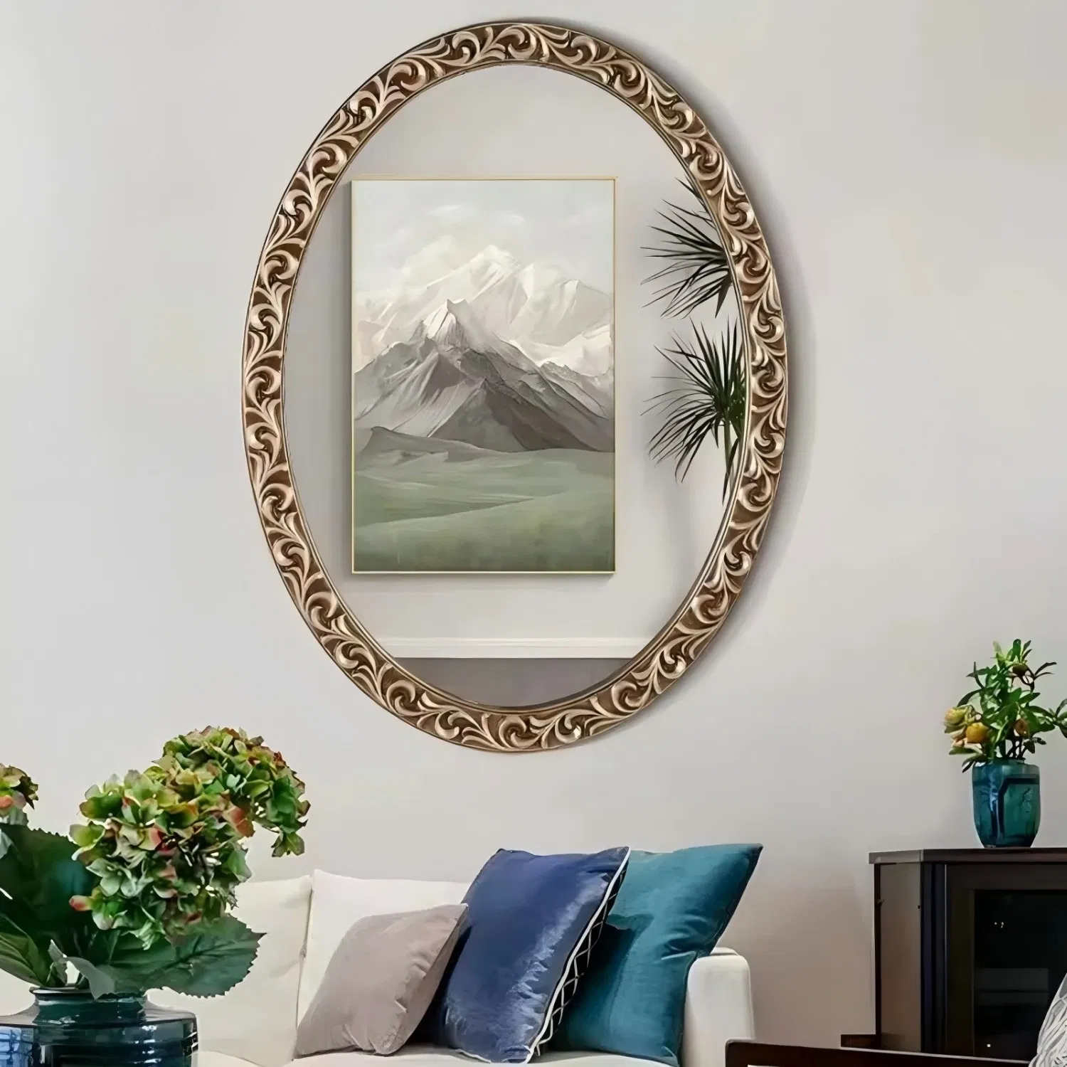 Factory Wholesale Retro Round LED Bathroom Mirror with Frame Decorative Mirror